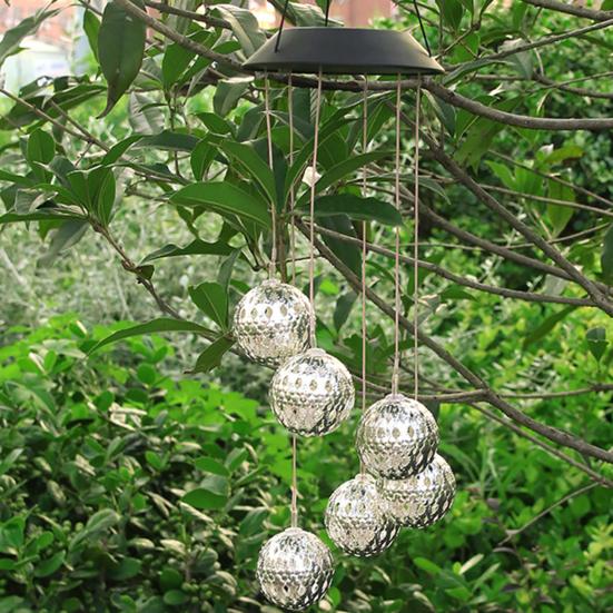 Solar Wind Chime Garden Metal Orb Wind Chime with Color-Changing Solar Lights