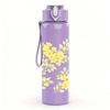 1PC Light Yellow Small Flower Pattern Print 750ml Color Plastic Sports Water Bottle Leakproof Flip Straw Lid Suitable for Sports Office Home Use