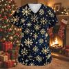 Women's Fashion Christmas Print V-Neck Short Sleeve Caregiver Work Top with Pockets