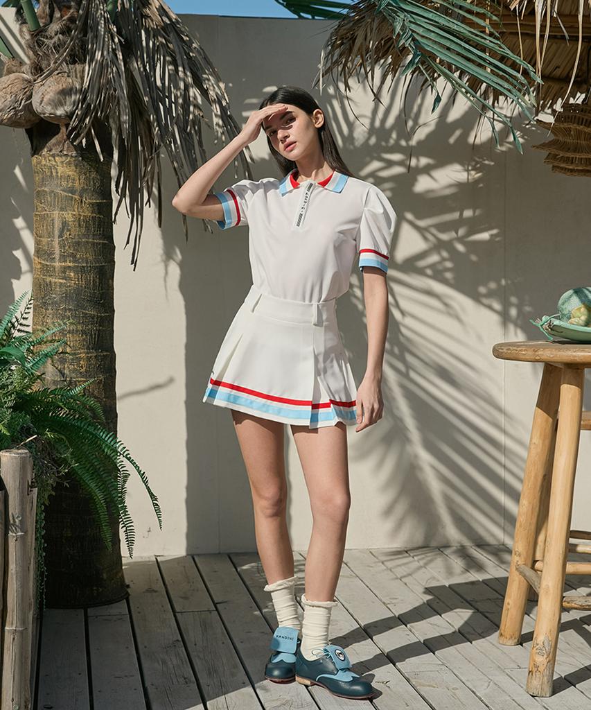 KANDINI Ivory (Color Block Line) Line Puff Collar Tee
