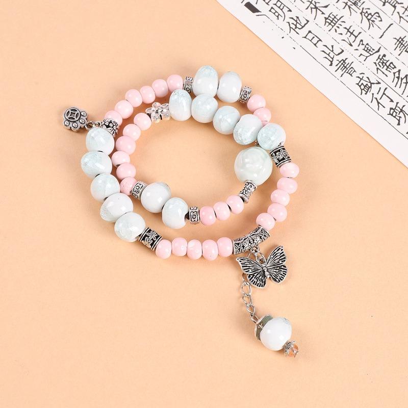 Double-layer stacked ceramic beaded bracelet men's and women's retro literary niche bracelet accessories