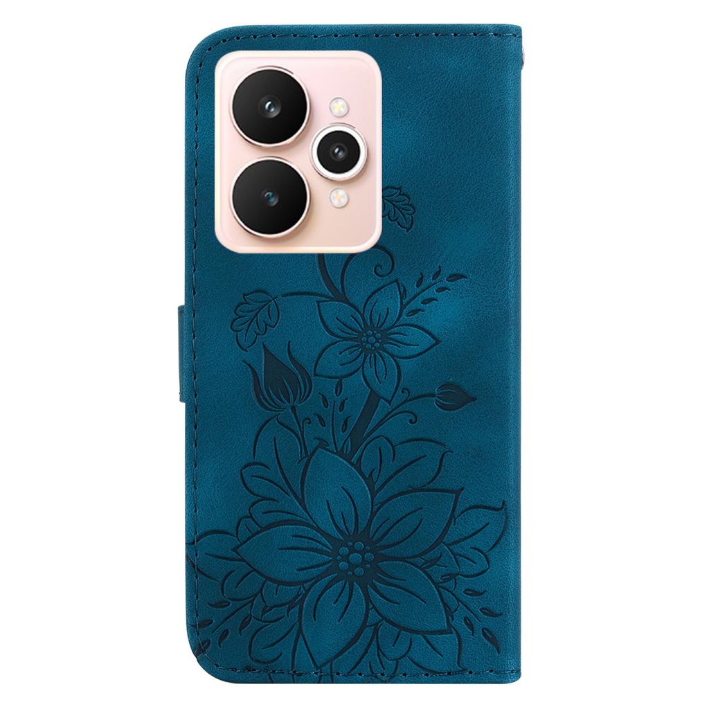 For Realme 15 Pro 5G/15 5G Stand Case Lily Flower Imprint Leather Phone Cover with Wrist Strap