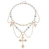 Charm Cross Rosary Necklace Handmade Double-layer Cross Pendant Choker  Girl Gifts
