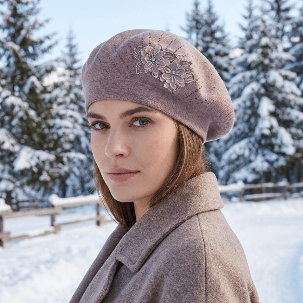 Solid Color Flower Wool Beret Knitted Beret Hat Sweet French Style Painter Cap  Autumn Winter