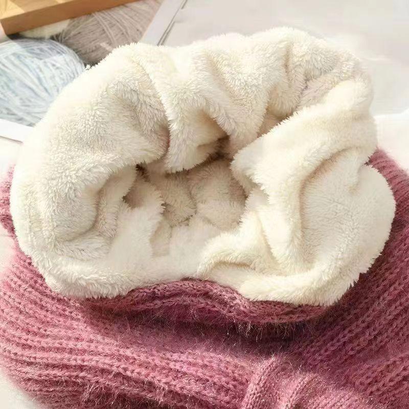 Winter New Plush Knitted Hat and Scarf with One Piece Warmth Windproof and Plush Neck Cover Cold Resistant Snow Hat