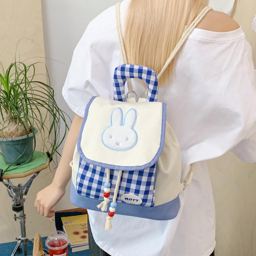 Cartoon Checkered Bunny Pattern Sweet Style Nylon Lightweight Girl Backpack