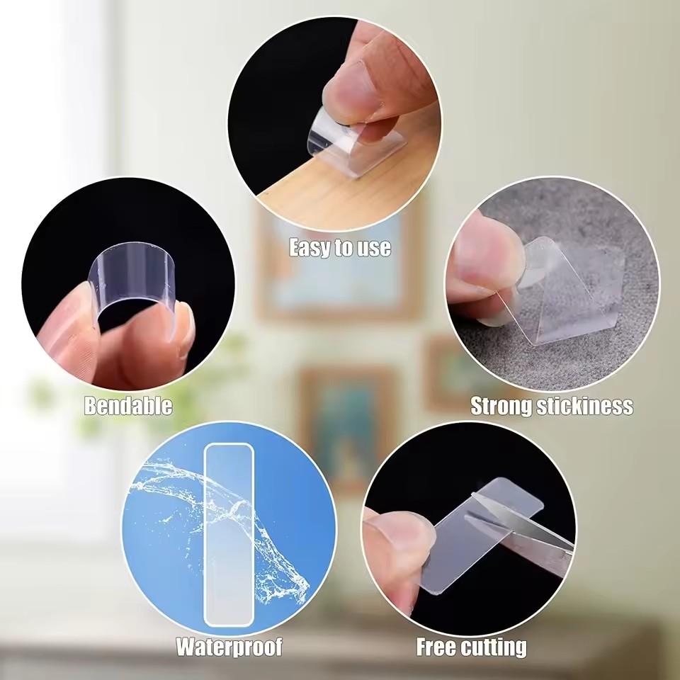 300Pcs Reusable Double Sided Adhesive Tape Multifunctional Waterproof Transparent Pvc Nano Tapes Office Home Supply