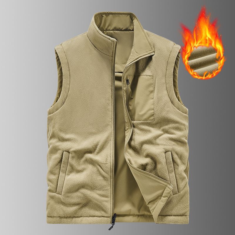Men's Winter Plus Velvet Multi-pocket Vest Middle-aged Dad Outdoor Mountaineering Loose Horse Clip Hooded Jacket