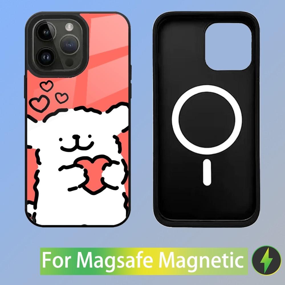 Korea Line Puppy Maltese Phone Case For iPhone 15,14,13,12,11,Plus,Pro,Max Mini Magsafe Magnetic Wireless Charging