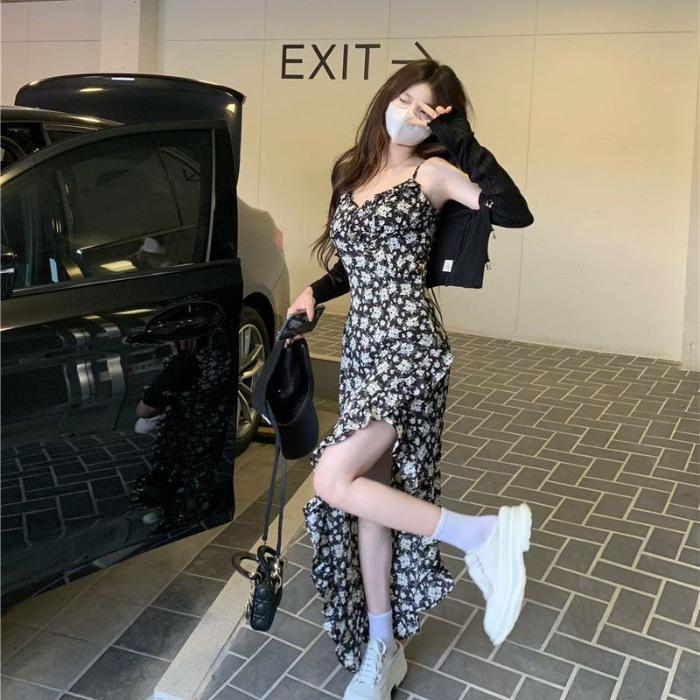 Floral Slit Ruffle A-line Midi Dress (Spring/Autumn 2026 Retro Collection) M