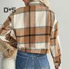 Fall Winter Women Jacket Color Matching Plaid Print Long Sleeve Lapel Single breasted Pockets Thick Cardigan Vintage Lady Coat