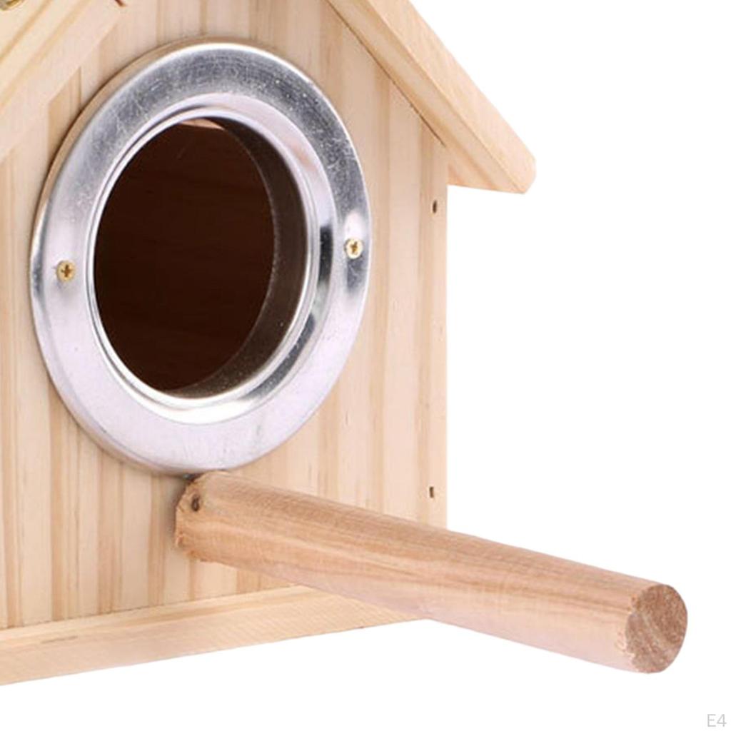 Decorative Wooden Bird House Nest with Pole Breeding Box Hanging for Outdoor Garden Finch