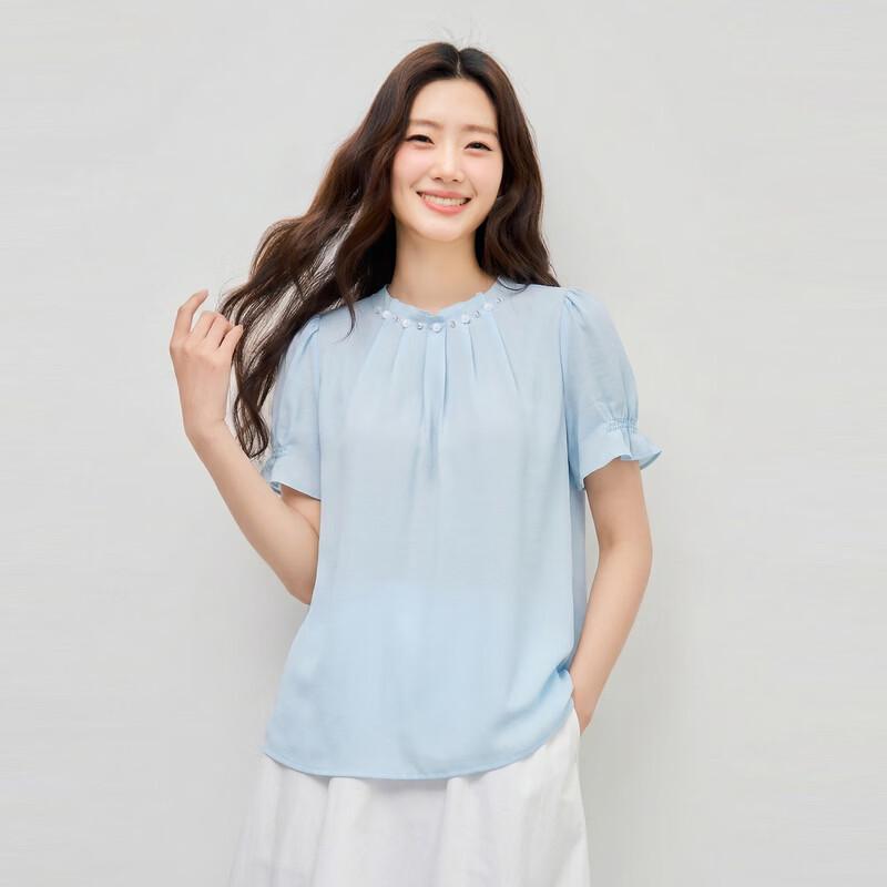 Elegant Pleated Chiffon Short Sleeve Blouse M
