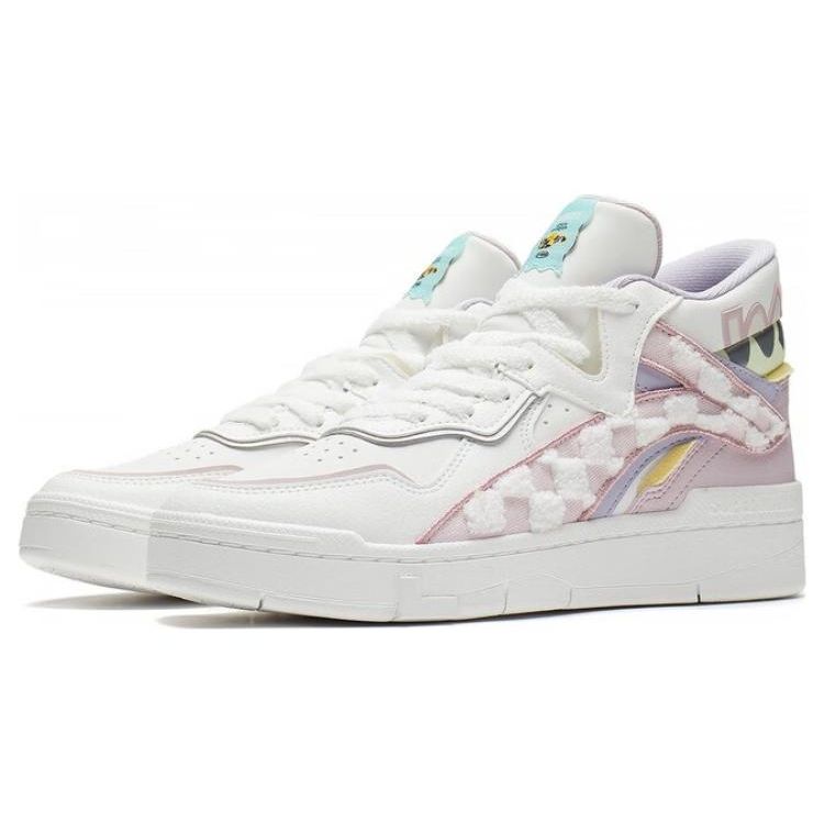 Li Ning Disney X  Weiwu Midprm Leather Trendy Slip Resistant Durable Lightweight High Top Sneakers Women Sneakers White Pink AGCS152-2