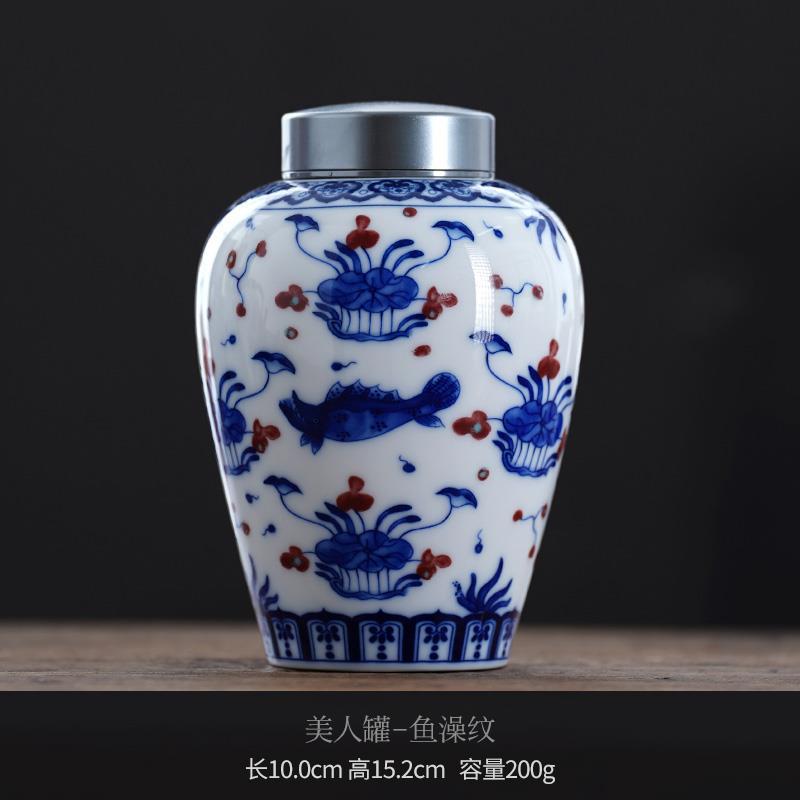 Creative Blue and White Porcelain Alloy Sealed Tea Jar Plant Landscape Ceramic Jar Moisture-proof Food Decorative Jar Home Decor