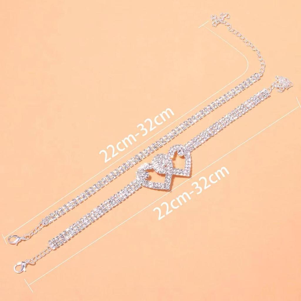 Trendy Double Heart Rhinestone Anklet Bracelet: Versatile, Shiny Beach Jewelry