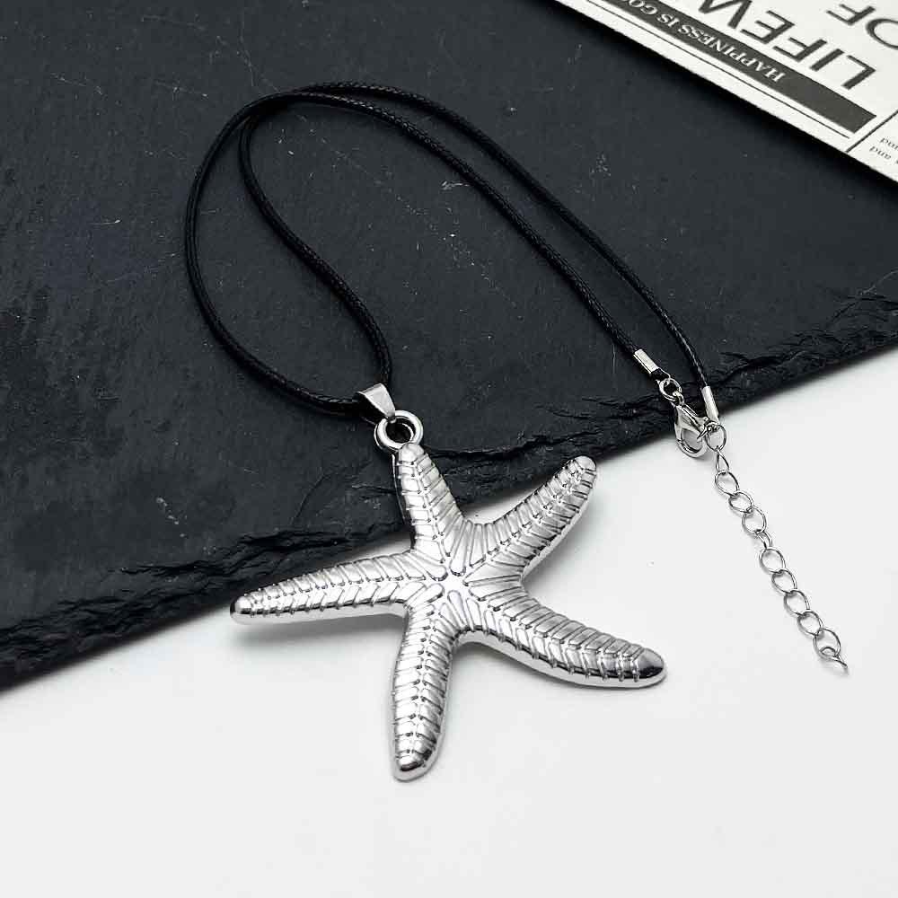 Retro Silver Starfish Pendant Sweater Necklace - Unisex Ocean-Themed Accessory