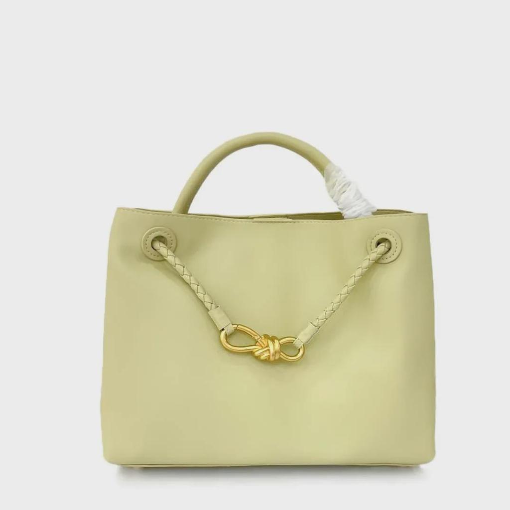 Höst/Vinter 2024 Damväska i Platt Läder för Axel med Metallknutspänne - Crossbody-handväska med Stor Kapacitet
