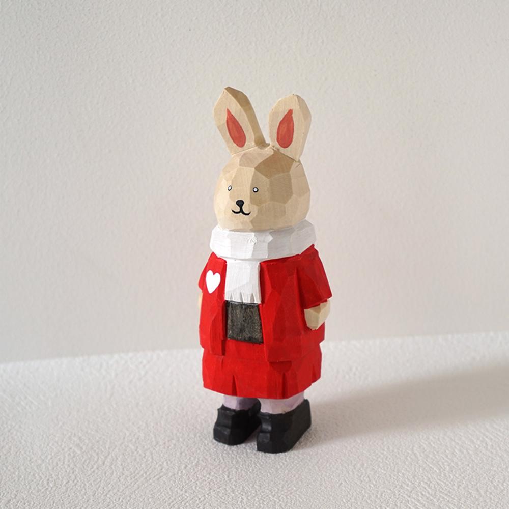 Christmas White Rabbit Figurine Room Decor Handcrafted Wood Carving Home Decorations Desk Accessories Room Wooden Teddy Bear