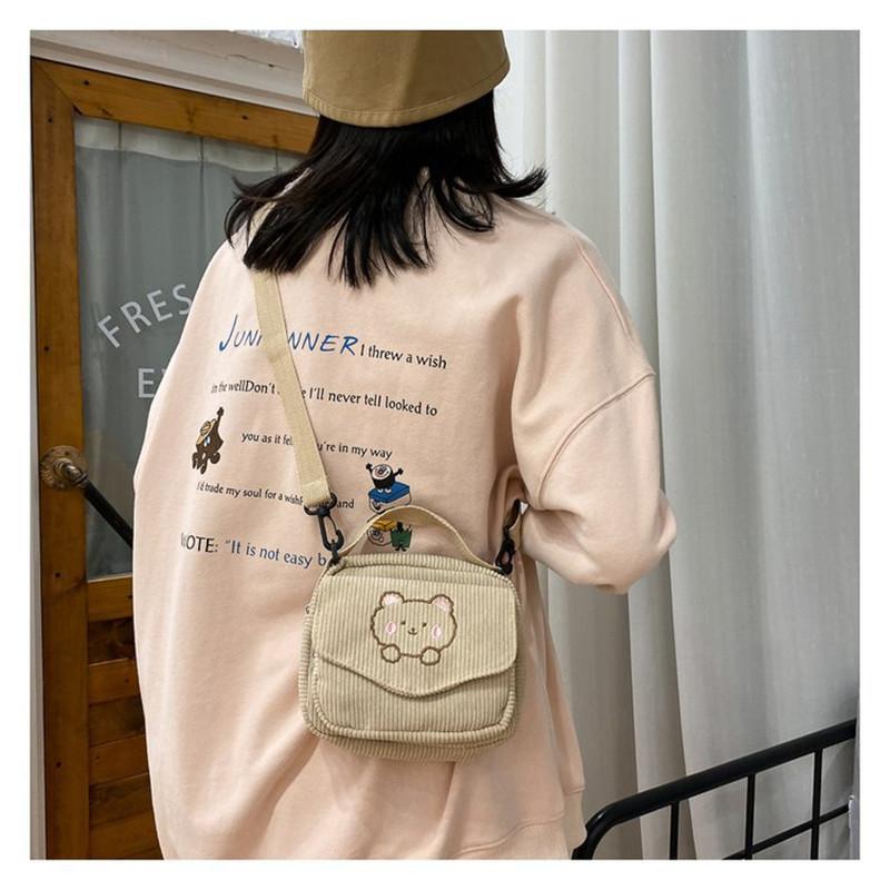 Hotest Women Canvas Zipper Bag Preppy Style Student Tote Shoulder Messenger Bag Small Corduroy Bag Satchel Travel Purse Handbag