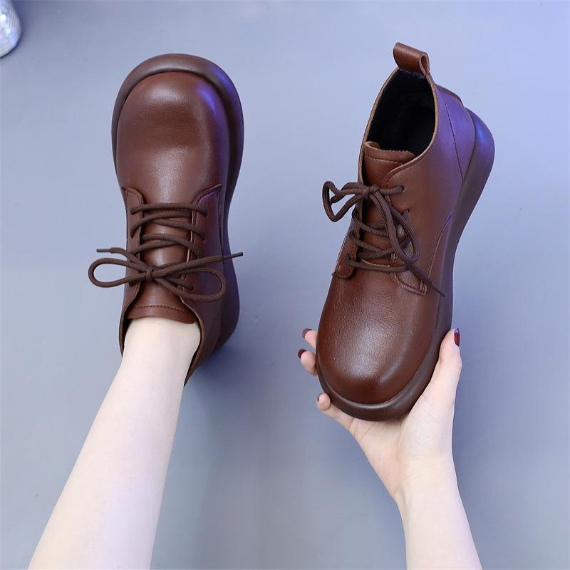 Leather Martin boots women's spring and autumn low-top soft-soled short boots flat-soled small leather shoes small size