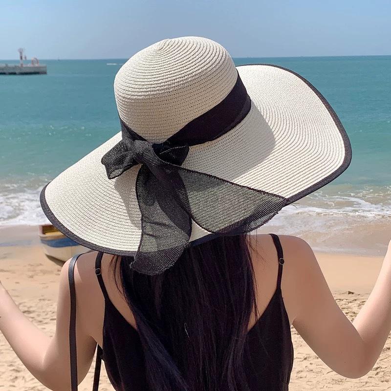 Women's Summer Sun Protection Straw Hat Extra Large Brim Sunshade Hat Beach Seaside Vacation Sun Hat Foldable Hat