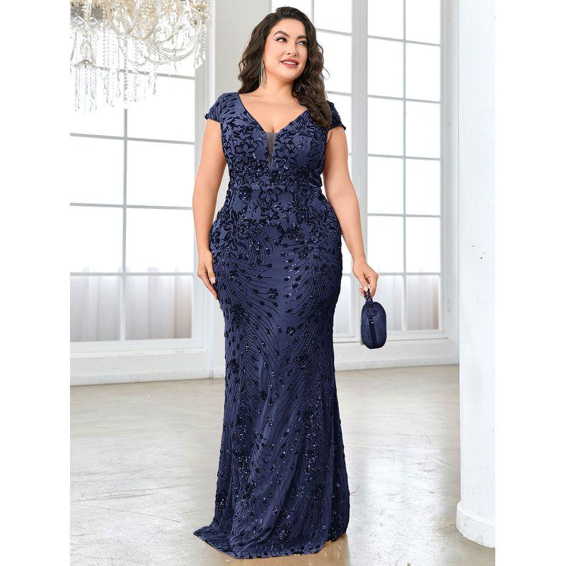 European and American Plus-Size New Sequined Evening Dress for Women, Sexy and Elegant Fitted Mermaid Gown, Long Style for Toasting