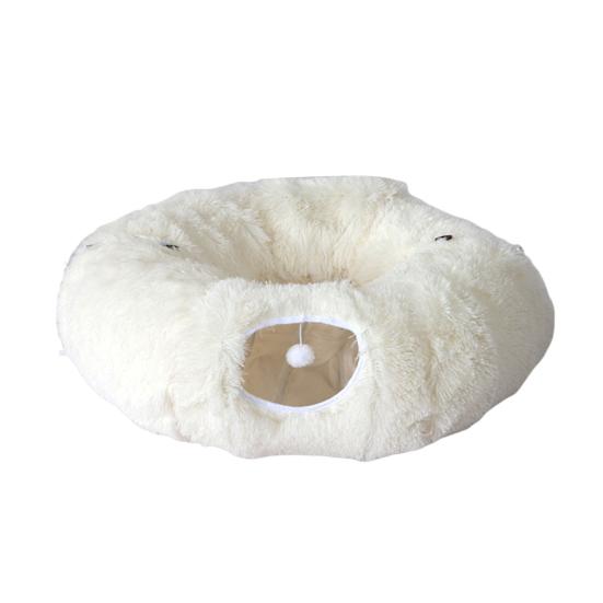 Plush Cat Tunnel Bed with Hanging Balls Washable Indoor Kittens Donut Tunnel Toy Small Large Cats Pets Round Peekaboo Cave Play Tunnel Pet Supplies