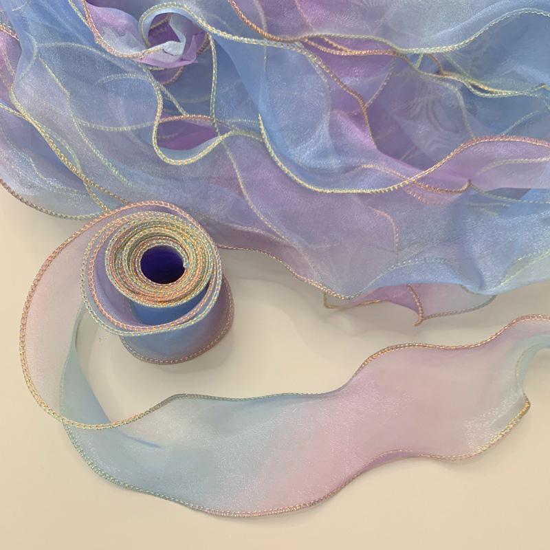 

10 ярдов Волнистый край 6 см шириной Упаковка подарков Градиент Швейные принадлежности Аксессуары для рукоделия для головного убора Шляпа DIY Рыбий хвост Пряжа B синий