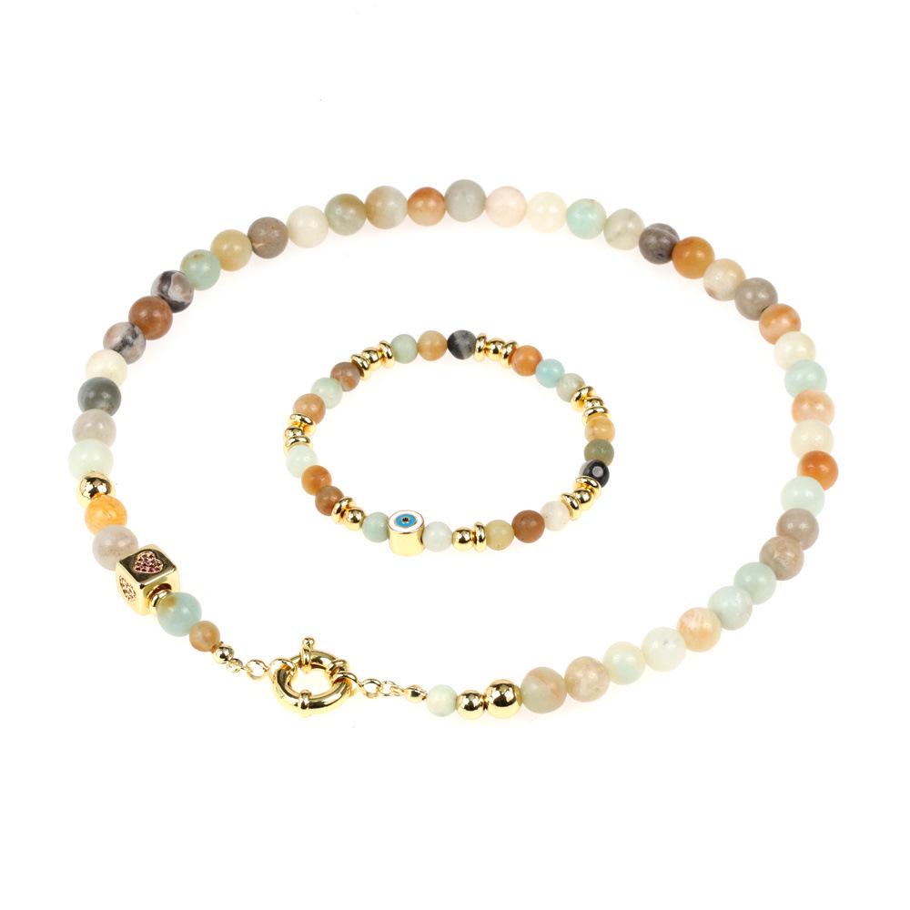 Stone Heart Bead Necklace & Gold Bead Bracelet Set