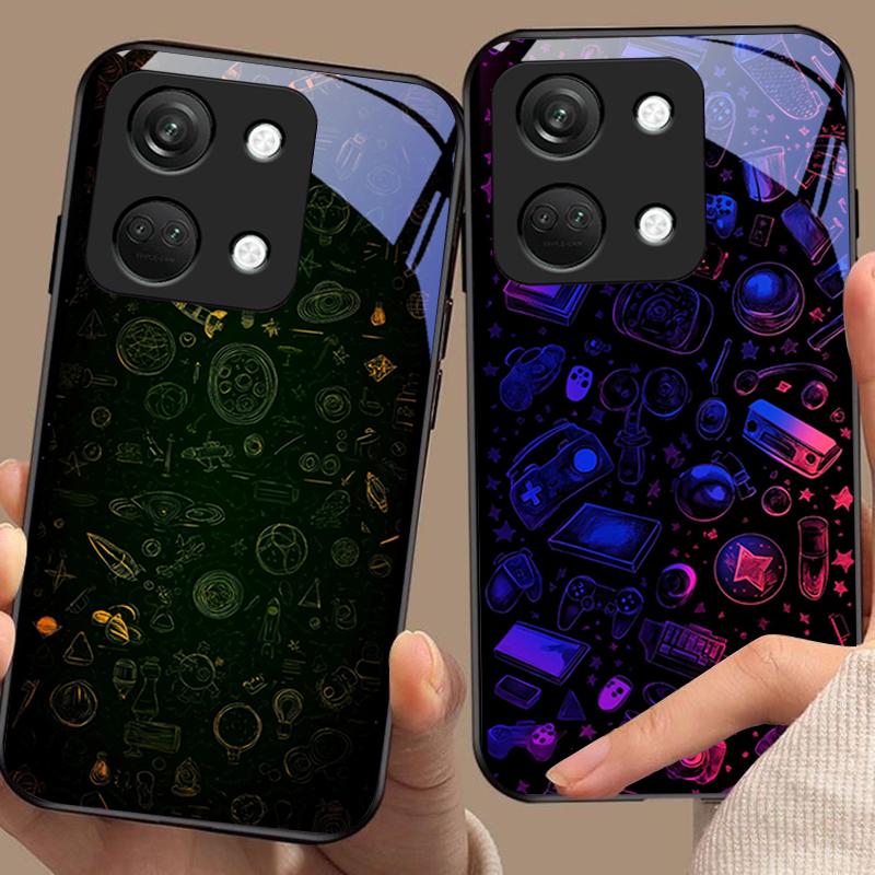 Dream Space Siyah OnePlus Nord 3 5 6T 7 Pro 8 12 10T Reno8 Lite 5G 10R Nord N30 İçin Siyah Sert Kabuklu Temperli Cam Telefon Kılıfı