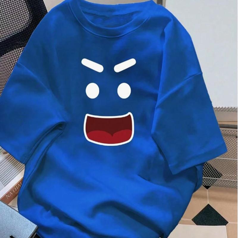 New Summer Men's Fashion T-shirt Cartoon Smiley Face Printed Men's T-shirt Top