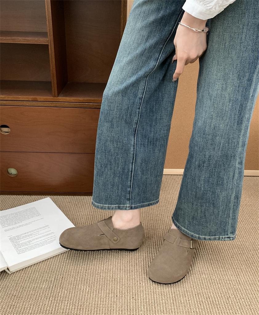 2025 Autumn and Winter New Leather Cow Velvet Outer Wear Full Bag Head Loafer Half Slippers Flat Bottom Loafer Single Shoes Women