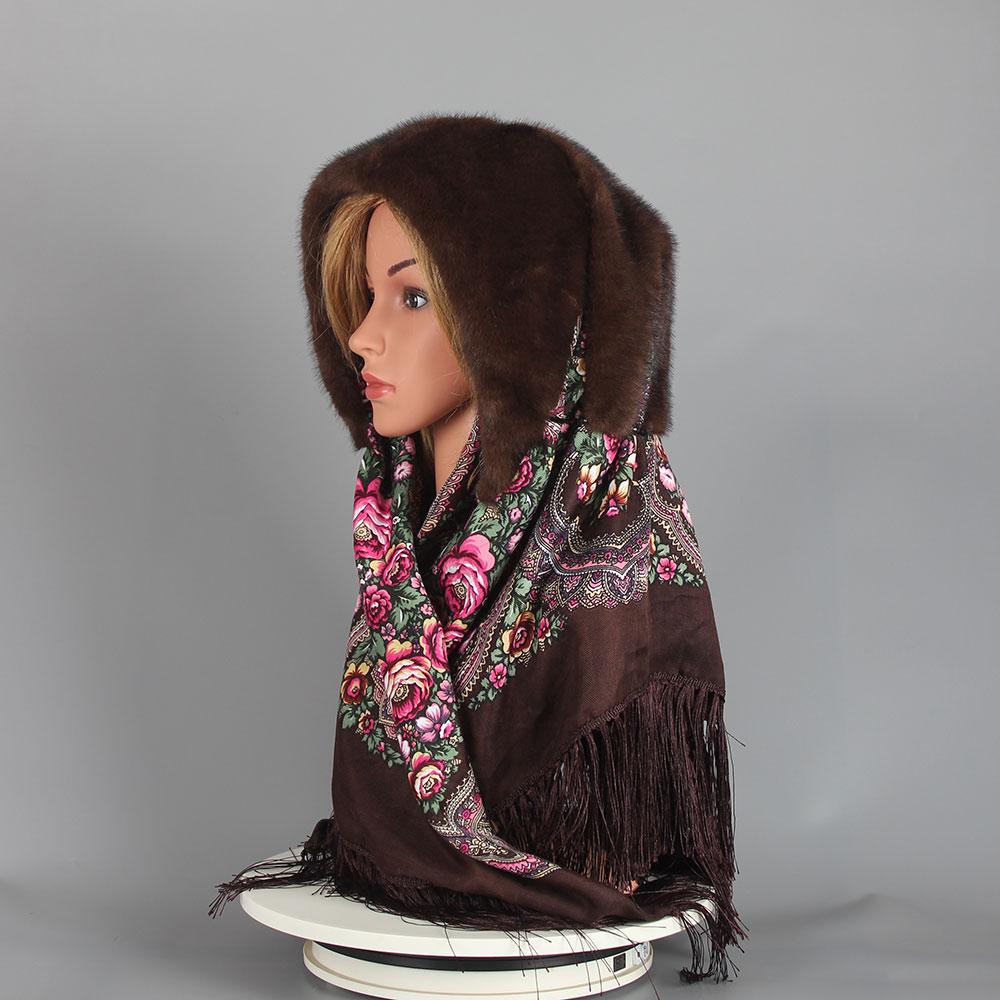 Faux Mink Fur Hood Hat Women Winter Warm Luxury Full Pelt Faux Mink Fur Scarf Hat Stylish Fashionable Female Outdoor Headscarf