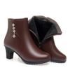 Comfort Fashion Soft Leather Winter Shoes Women's Thick Plush Snow Boots Elegant Black Block High Heels Ankle Office Mom Boots
