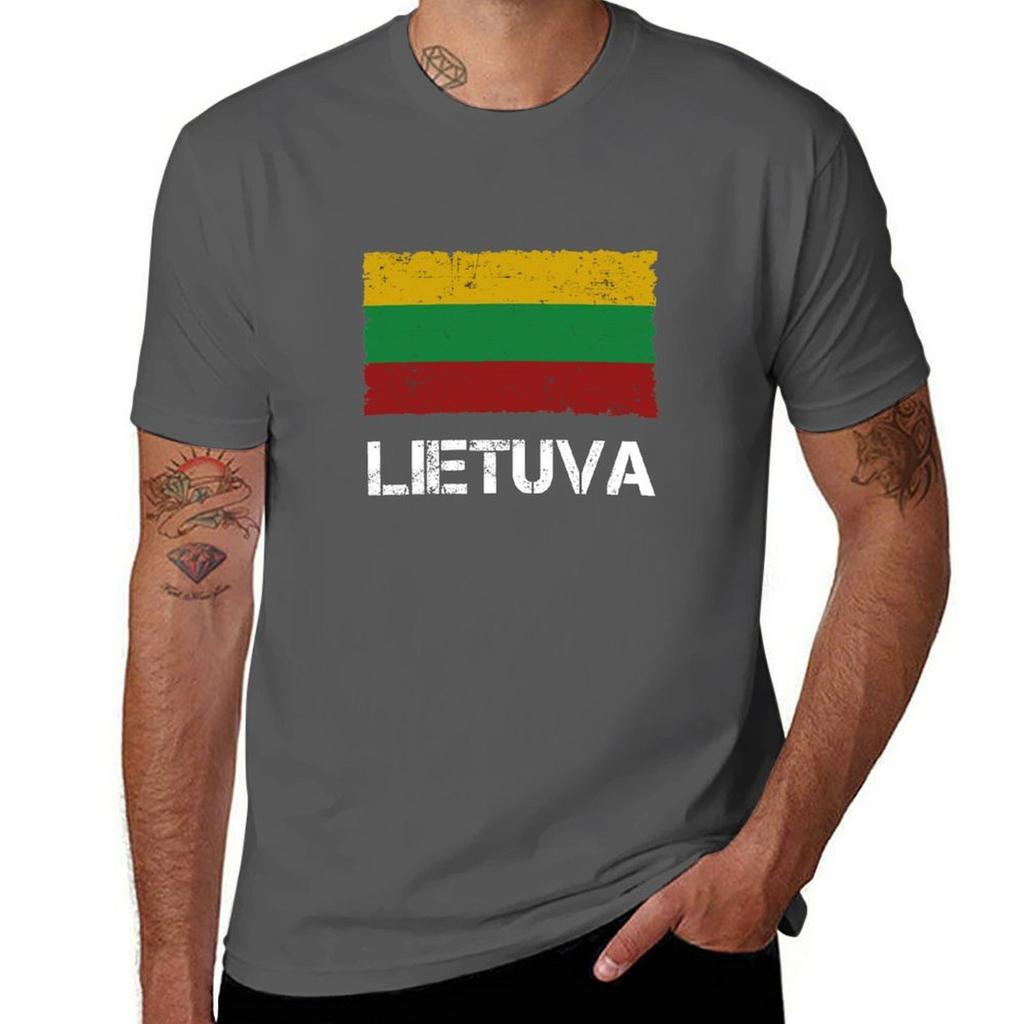 Lietuva Lithuania Flag Vintage TShirt Running Gym Short Sleeve Sports Tee