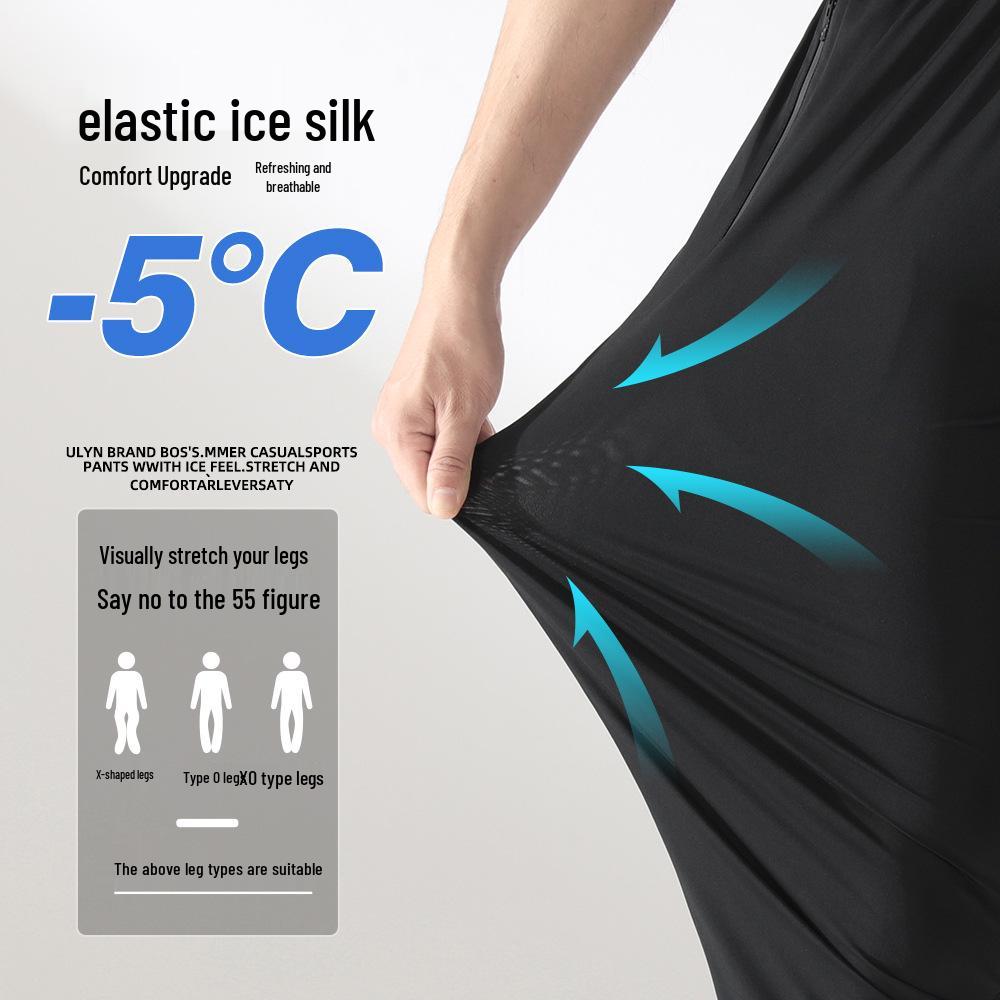 Men's Ice Silk Cuffed Casual Pants - Lightweight, Loose, Straight-Leg, Ideal for Spring, Summer & Autumn