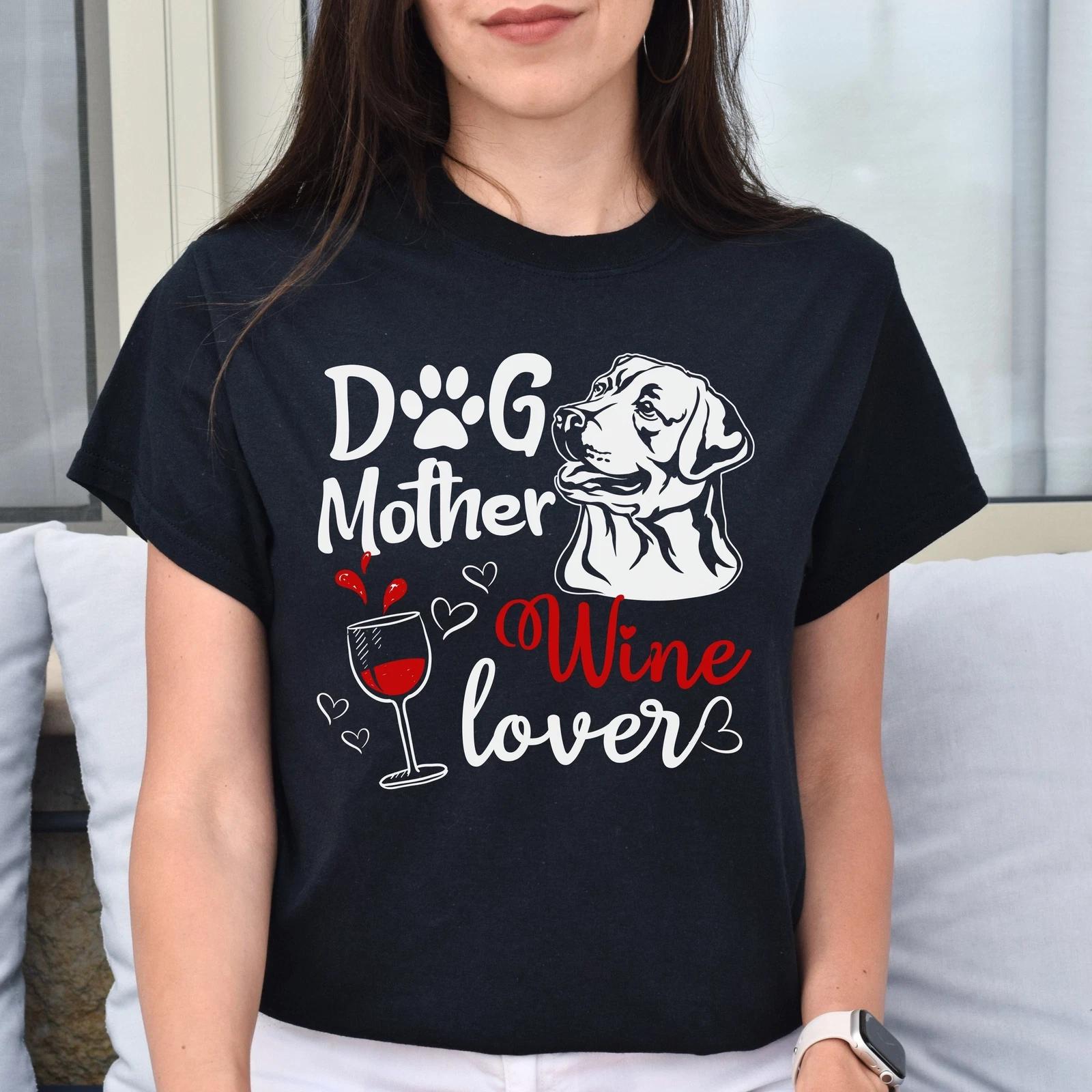 Dog mother wine lover Unisex t-shirt gift dog mom tee black navy dark heather S