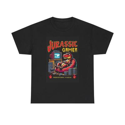 Jurassic Gamer T Shirt Retro Video Games Cartoons Heavy Cotton
