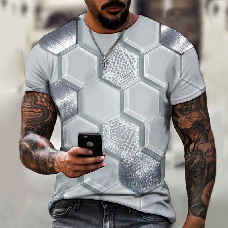 Men's Honeycomb 3D Print Casual Short-Sleeve T-Shirt