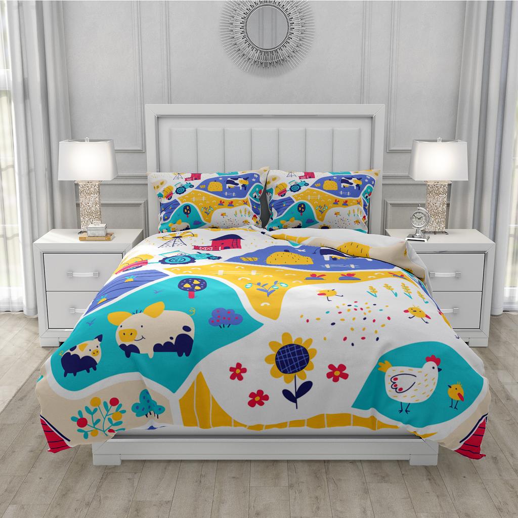 3D Printed Cartoon Style Duvet Cover Kit Ultra-fine Fiber Pillowcase 2024 New Wholesale Cute And Comfortable Animal Kit