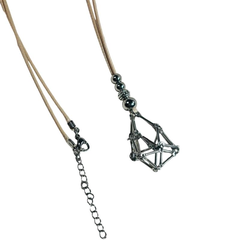 Fashionable Adjustable Metal Cage Necklace Crystal Holder Pendant Neckchain For Men Women Stylish Jewelry Accessories