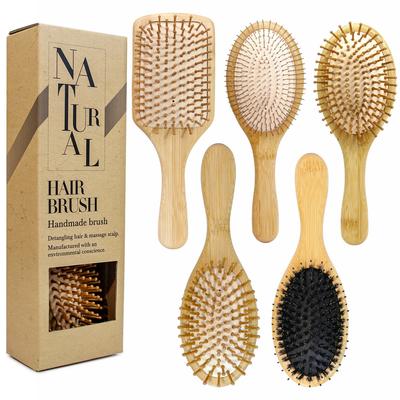 Natural Bamboo Wooden Detangle Hair Brush Portable Paddle Nylon Airbag Massage Comb Styling Tool Salon Use