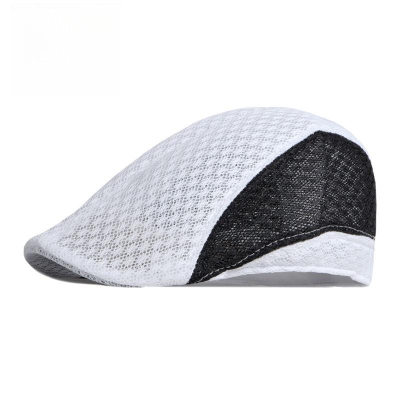 Plus Size Men's Hollow Out Mesh Flat Cap Color Block Summer Ivy Cap Retro British Beret Big Head Friendly Cabbie Hat