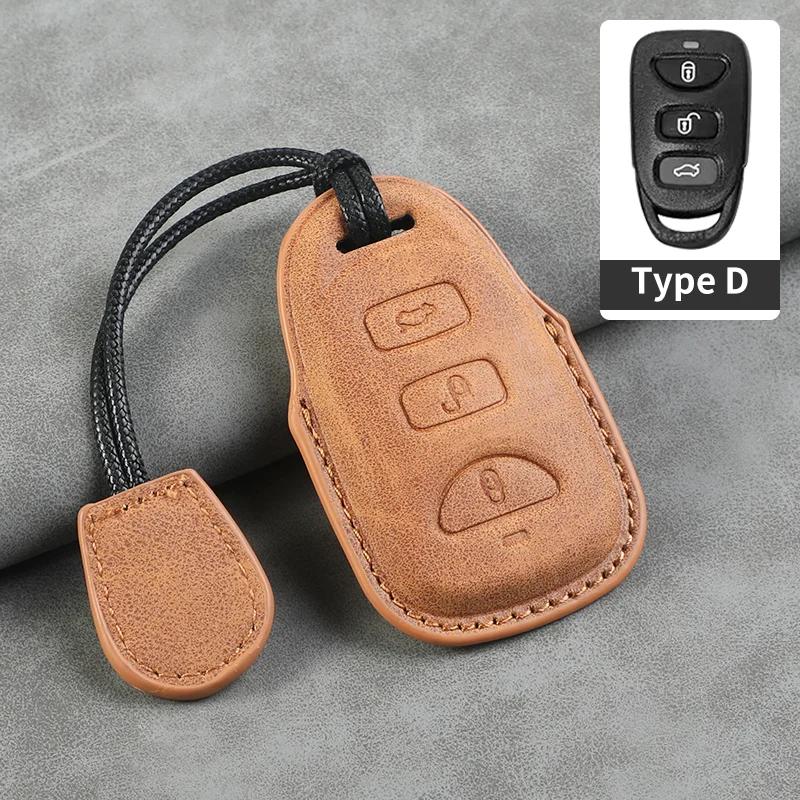 

3 + 1 Buttons Leather Car Remote Key Case Cover Shell Fob for Hyundai for Kia Tucson Sonata Santa FE Carens Protector Key Fob