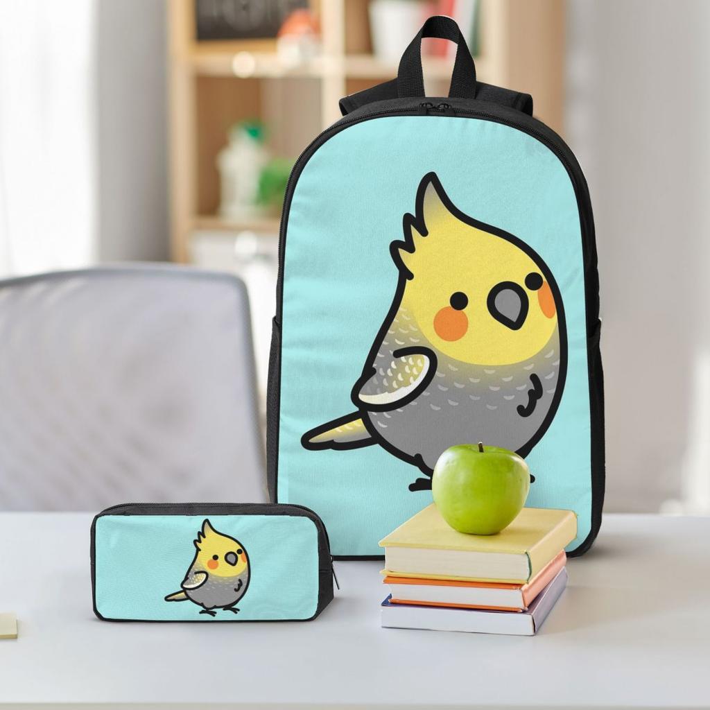 Chubby Pearl Cockatiel Backpack Boys Girls BookBag School Bag Shoulder Bags 3ps Insulated Lunch Bag Pencil Case