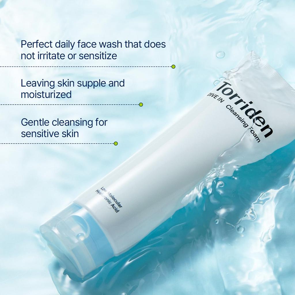 Torriden DIVE-IN Reinigungsschaum Gesichtswäsche 150ml., Hydratisierend Täglich Empfindliche Haut, mit Hyaluronsäure, Vegan und Tierversuchsfrei