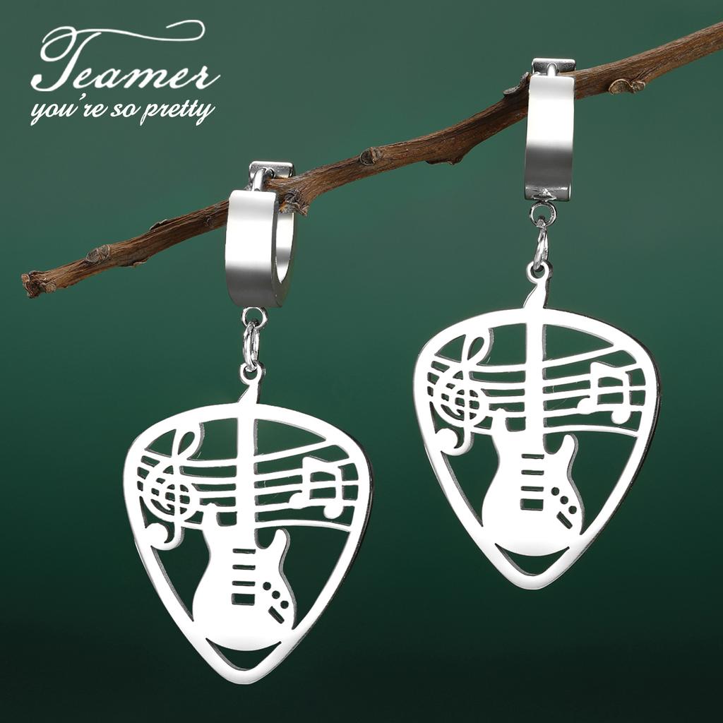 Teamer Vintage Musical Instrument Guitar Note Hoop Earrings Stainless Steel Music Party Rock Punk Pendant Jewelry for Women Girl