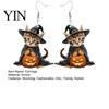Striped Kitten Earrings 1 Pair Halloween Witch Cat for Women, Acrylic Cute Jewelry Dangle Drop with Pumpkin, Party Costume Accessories Fantasy Themed