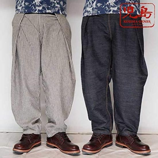 Kojima Jeans Relax Balloon Cropped Vertical Sarouel Bike Pants, Stretch, Makuake, Men's Pants, Indigo, LX-105-Hickory-M